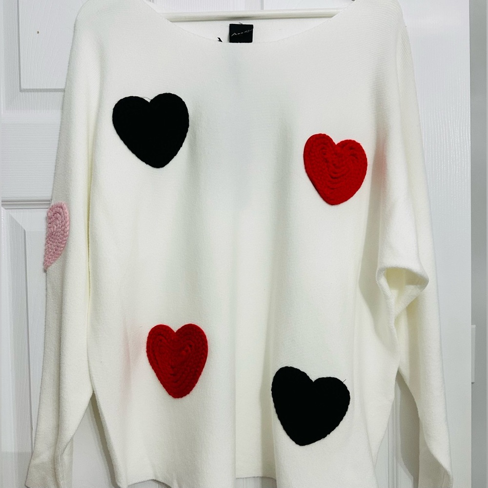 Chic White Sweater with Heart Accents